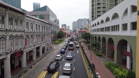 High Angle Street View, Shophouses, South Bridge Road, Chinatown, Singapore 库存影片 333113349