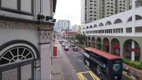 High Angle Street View, Shophouses, South Bridge Road, Chinatown, Singapore Stock Footage 333118492