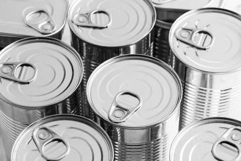 High angle tall tin cans High resolution photo Stock Photos