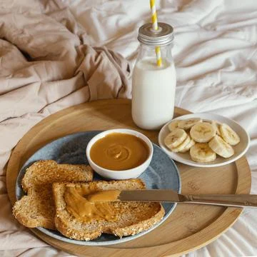 High angle tasty breakfast bed Stock Photos