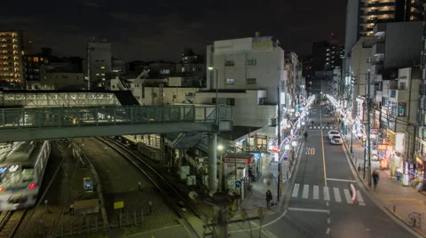High angle time lapse of busy area near Yoyogihachiman station in Shibuya Tokyo Stock Footage 50503322