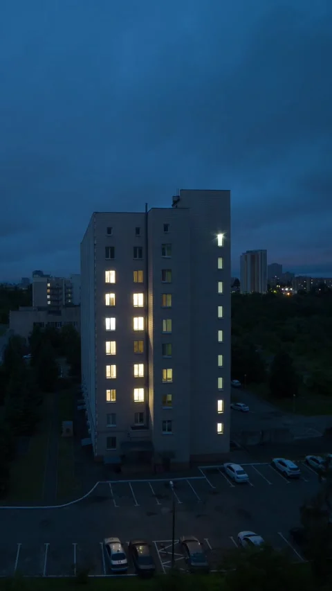 High angle time lapse of cloudy dawn transition over urban residential apar.. Stock Footage 340211413