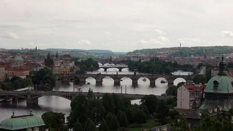 High angle Time-Lapse of Prague during the summer Legion Bridge, Mnes Bridge Stock Footage 85433541