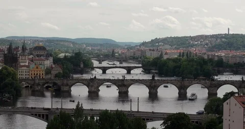 High angle Time-Lapse of Prague during the summer Legion Bridge, Mnes Bridge Stock Footage 85433823