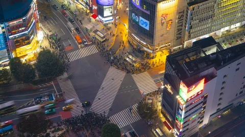 High angle time-lapse view of Shibuta crossing, Tokyo, Japan Stock Footage 127959129