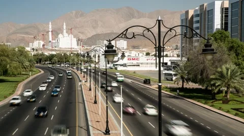 High Angle timelapse of Sultan Qaboos Street in Muscat Stock Footage 45196164