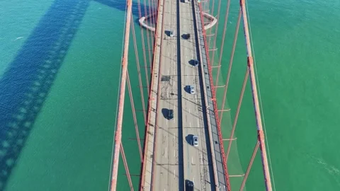 A high-angle, top-down aerial view of the Golden Gate Bridge showing traffic Video stock 337824966