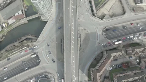 HIGH ANGLE TOP DOWN HIGHWAY AERIAL 4K RAW Stock Footage 149629361