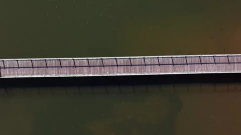A high angle top down view of a wooden pier on Oyster Bay, Long Island on Video stock 264046656