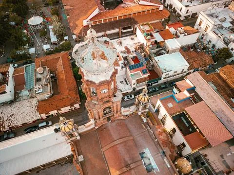 High angle top top down view of our Lady of Guadalupe church in Puerto Vall.. Stock Photos