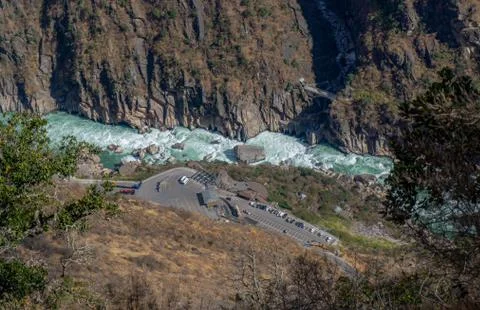 High angle top view the Tiger Leaping Gorge nearly Jinsha river. this here de Stock Photos