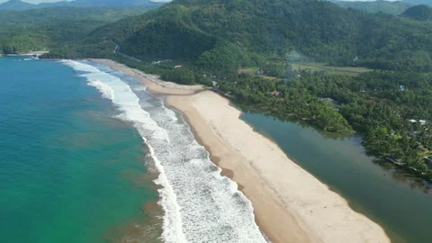 High Angle Tracking Back Over Pantai Soge Beach Near Pacitan Java Indonesia Stock Footage 278382980