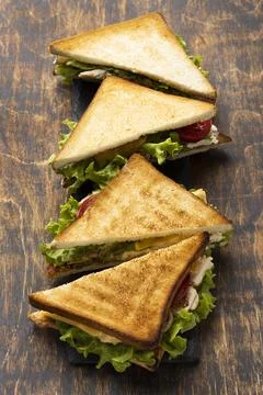 High angle triangle sandwiches with tomatoes Stock Photos