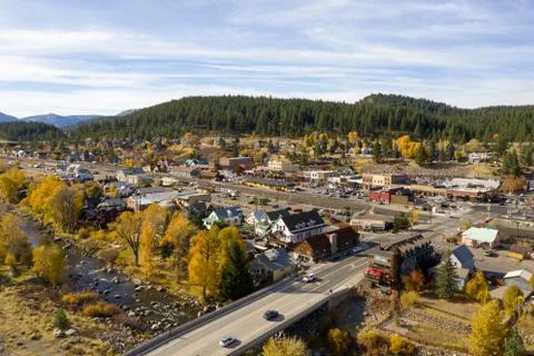 High Angle Of Truckee, CA Fall Colors Stock Photos