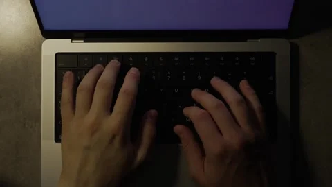 High-Angle Typing on a Laptop – Close-Up Office Clip Stock Footage 308648104