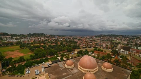 High-angle of Uganda National Mosque and surrounding landscape with cloudy Stock Footage 257521946