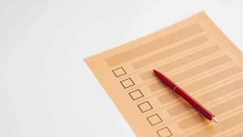 High angle uncompleted voting questionnaire Foto stock