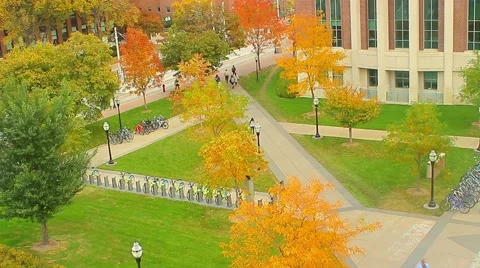 High Angle of a University Campus Block in the Autumn Timelapse Stock Footage 56711860