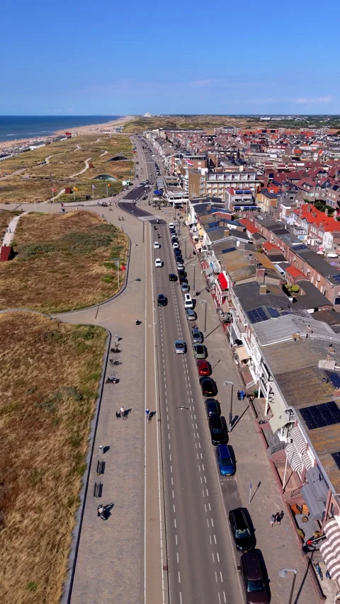 High angle vertical aerial drone video clip of coastal Boulevard street Stock Footage 342631842