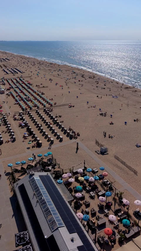 High angle vertical aerial drone video clip of beach pavilion terrace Stock Footage 342636759