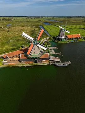 High angle vertical aerial drone photograph of Het Jonge Schaap sawmill Stock Photos