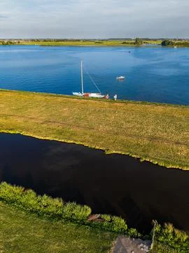 High angle vertical aerial drone photograph of Kagerplassen lake, tradition Stock Photos