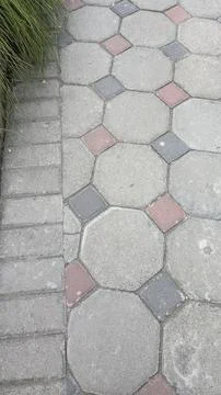 High angle vertical shot shows a detailed pattern of interlocking outdoor p.. 写真素材