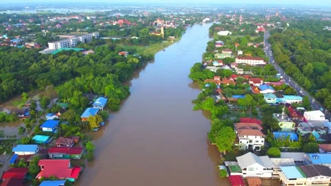 High angle video. Flooding in Phra Nakhon Si Ayutthaya Province. Stock Footage 218611975