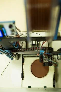 High angle view of 3D printer on table at office Stock Photos