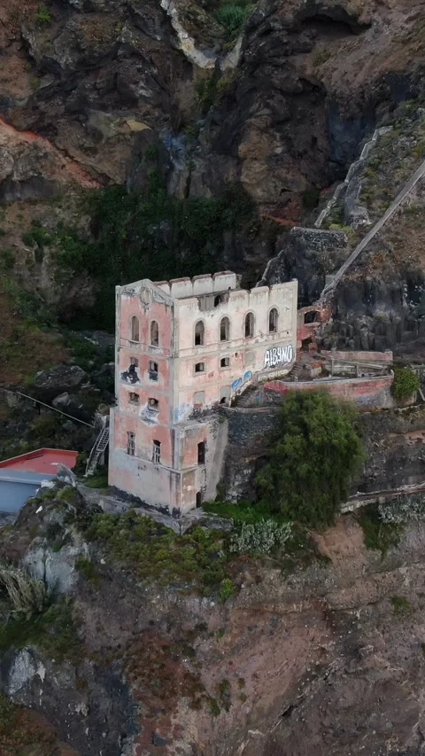 High angle view of the abandoned Gordejuela Water Elevator, a historic ruin Stock Footage 340424203