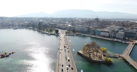High angle view above Geneva, Switzerland Stockbeeldmateriaal 116153116