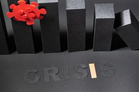 High angle view on an abstract crisis 3d bar chart with red coronavirus shape Stock Photos