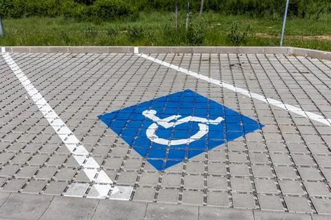 High Angle View of Accessible Handicap Parking Bay Symbol Stock Photos