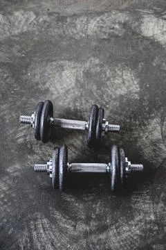 High angle view adjustable dumbbells Stock Photos
