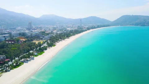 High angle view aerial view. Beach sea and cityscape in sunny summer day Stockbeeldmateriaal 146944551