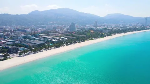 High angle view aerial view. Beach sea and cityscape in sunny summer day Vídeo Stock 146944766