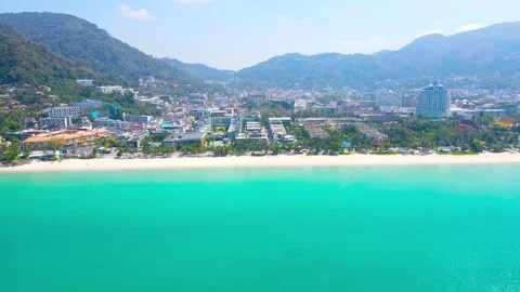 High angle view aerial view. Beach sea and cityscape in sunny summer day Stock Footage 146945349