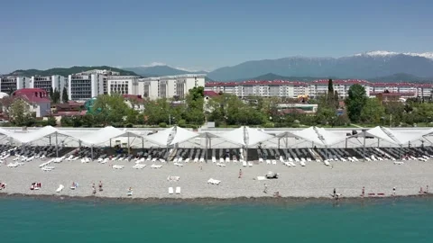 High angle view aerial view. Scene of Beach sea and city at coastal in sunny 動画素材 154465828