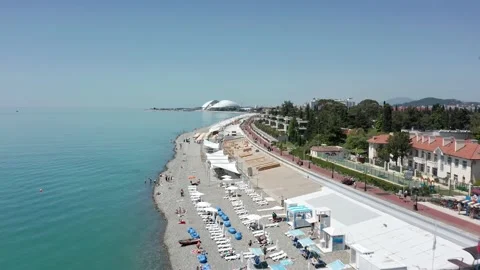 High angle view aerial view. Scene of Beach sea and city at coastal in sunny Vidéo 154512571