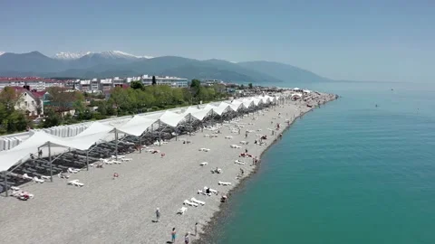 High angle view aerial view. Scene of Beach sea and city at coastal in sunny 動画素材 154528194