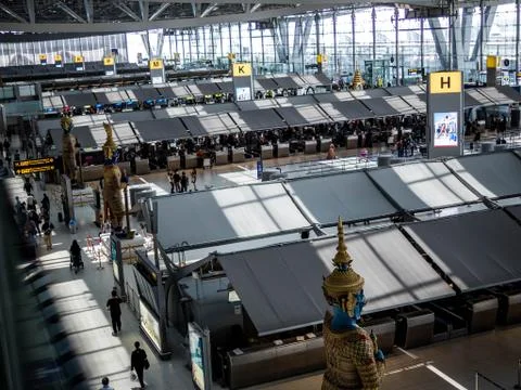 High angle view and Passengers walking in Suvarnabhumi Airport Stock Photos
