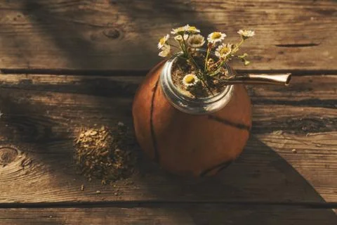 High angle view of  Argentinean yerba mate drink Foto stock