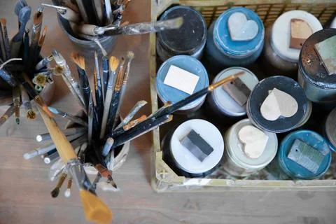High angle view of  the Art and craft tools close up view . Stock Photos