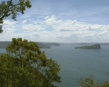 High angle View from Australian East coast at ocean bay + pan Stock Footage 22014961