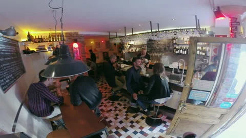High Angle View of Authentic Beer Bar Interior in Paris Stock Footage 344953047