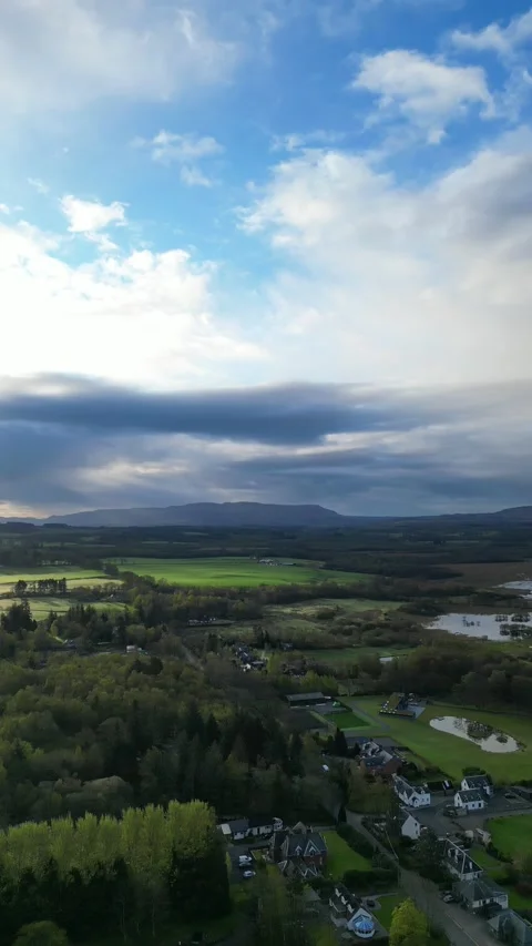 High Angle View of Balmaha Valley Landscape and Mountains of UK Video stock 333312797