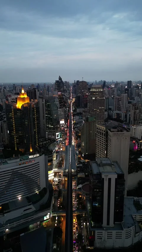 High Angle View of Bangkok Cityscape Traffic and Train in Bangkok, Thailand Video stock 334124740