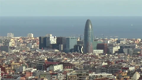 High angle view of Barcelona, Spain. 스톡 동영상 145245141