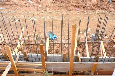 High angle view basement under construction Stockfoto's