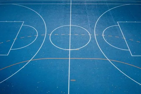 High angle view of basketball court dividing lines. Shadow of basketball hoop Stock Photos